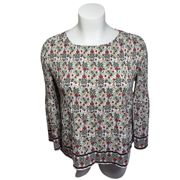 Max Studio White Flowy Floral Peplum Peasant Boho Crewneck Top Size Large - Picture 1 of 11